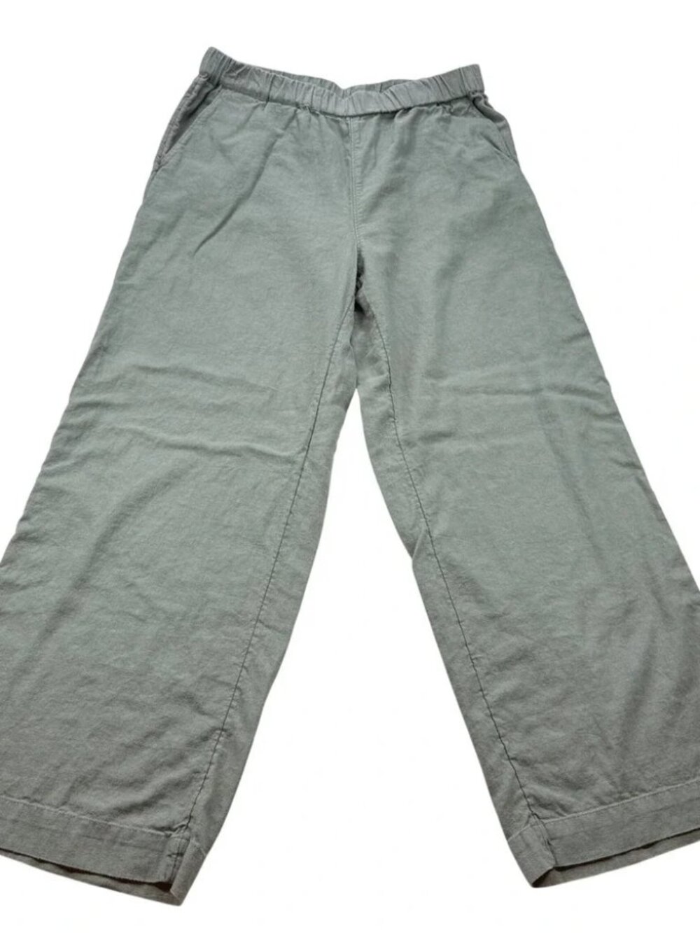 CASLON Sage Green Linen Blend Wide Leg Elastic Waist Relaxed Trousers Pants S